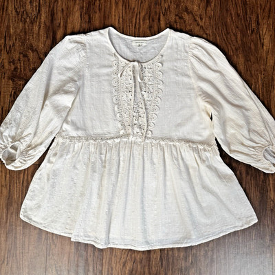 Max Studio Women's Cream Ivory 3/4 Puff Sleeve Peasant Blouse Top Size XL Boho