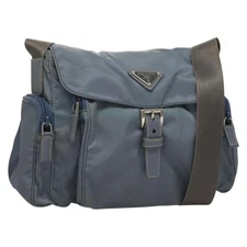 PRADA Shoulder Bag Nylon Blue Silver Auth yk18598