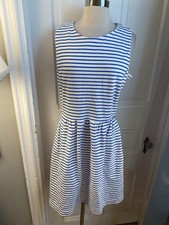 J CREW FIT & FLARE BLUE HORZONTAL STRIPES ON WHITE COTTON BLEND FABRIC-SIZEXL!! 