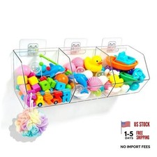 Bath Toy Storage Wall Mount Clear 3 Compartment Bathtub Organizer Kids