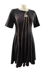 Shelby & Palmer Black Dress Size 6 Knee Length Zip Closure Animal Print Detail