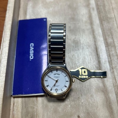 CASIO ARGENT MTW-120 Analog Quarz Uhr Silber Edelstahl Weißes Zifferblatt
