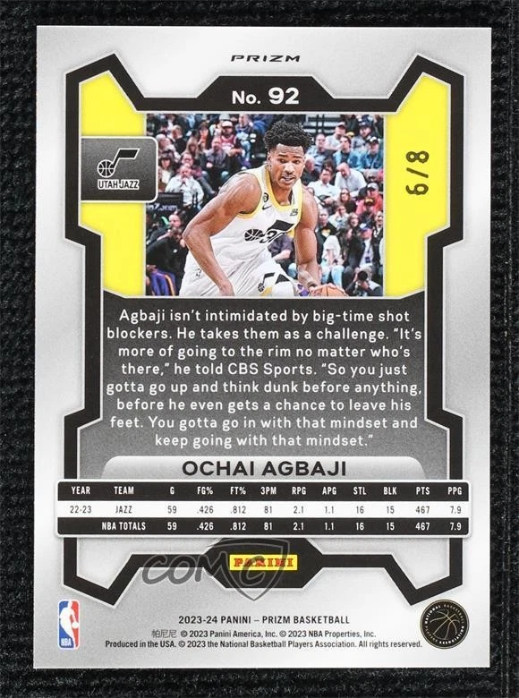 2023-24 Panini Prizm Choice Green Prizm /8 Ochai Agbaji #92 - Image 2 of 2