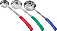 3-Pack 2, 4, and 8 Ounce Stainless Steel Perforated Color Coded Portion Spoons