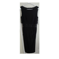 R M Richards Black Sequin Accent Sleeveless Gown-Left Leg Slit Women's Size 12