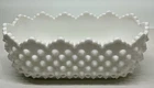 Vintage Fenton Oval White Milk Glass Hobnail Planter Dish Scalloped Edge 8.5”x4”