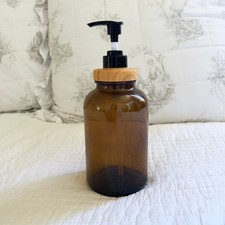 Brown Glass Jar with Pump Lid 6" Bottle Soap Dispenser Lotion Bathroom Kitchen