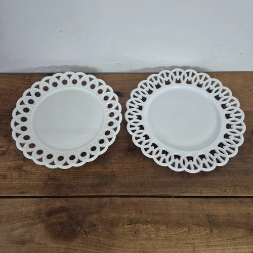 2 Vintage Milk Glass Plates Cut Out Borders Westmoreland