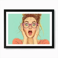 Surprised Pop Art Woman With Glasse Framed Wall Art Poster Canvas Print Picture