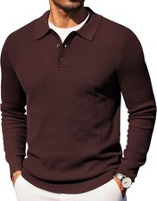 Men's Knit Long Sleeve Polo Sweater Collared Casual Golf Pullover Fall Winter