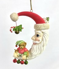 2004 Cherished Teddies "Bear Sitting On Moon" Hanging Christmas Santa Ornament