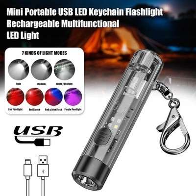 Mini Portable USB#LED Keychain Flashlight Rechargeable Multifunctional LED Light