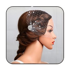 1920s Pearl Bride Wedding Birdcage Veil White Crystal Bridal Headpiece Access...