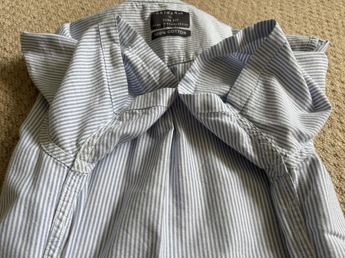 100% Cotton Short Sleeve Oxford Shirt Blue/White Stripe Size Men’s Slim Fit XS - Picture 8 of 10