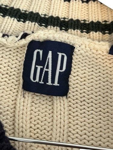 Vintage GAP Sweater Adult XL Cream Ivory Cable Knit Wool Tennis Preppy V-Neck - Picture 8 of 14