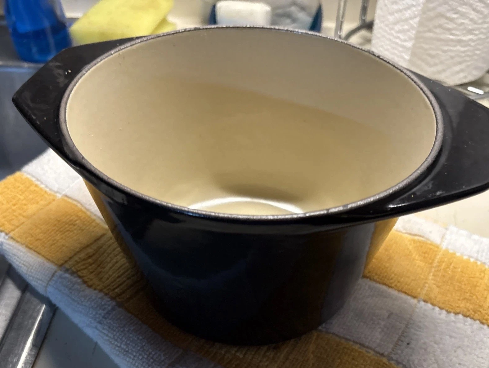 Cousances Dutch Oven 40 oz Black Enamel Cast Iron 17cm x 15cm x 11cm No Lid VTG