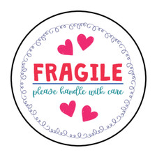 30 FRAGILE, PLEASE HANDLE WITH CARE STICKERS ENVELOPE SEALS LABELS 1.5" ROUND