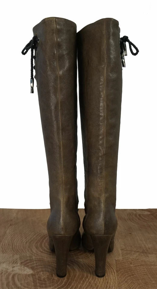 NINA RICCI 37,5 спираль кружевной Loden серый зеленый искусственно состаренная кожа сапоги 7 - Изображение 2 из 4