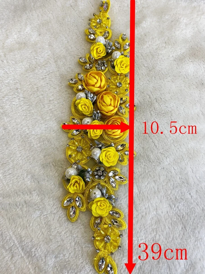 1 par de apliques de boda de novia con cuentas de cristal parche de encaje floral con flores 3D Foto 4 de 4