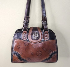 Mc Mark Chantal Shoulder Bag Brown Black Leather Embossed With 4 Leaf Clovers