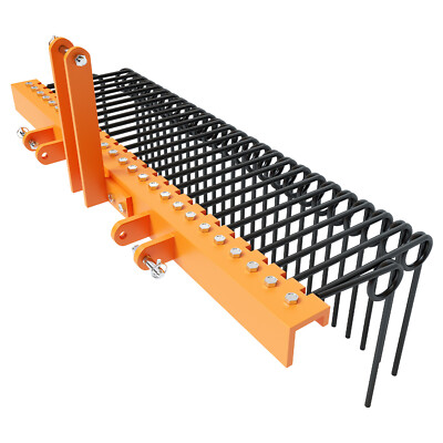 60'' Steel Pine Straw Needle Rake 3 Point Hitch for Tractors Fit for Cat-0 Cat-1