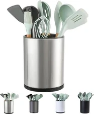 360° Rotating Stainless Steel Utensil Holder, 3 Compartment Caddy