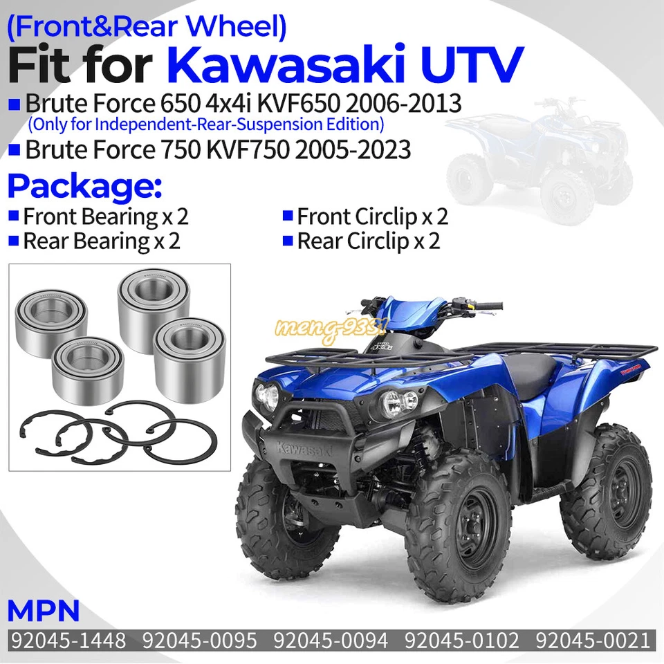 2X Rolamento de Roda Frontal e 2X Traseira Para Kawasaki Brute Force 650 750 KVF750 KVF650i - Imagem 2 de 4