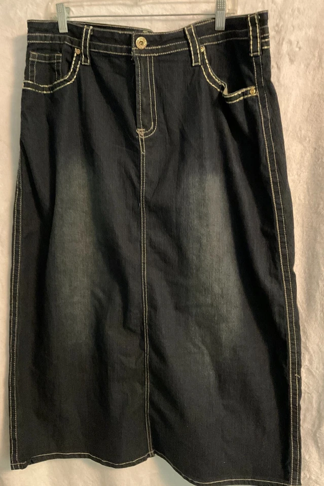 Falda Larga Denim Azul Elastizada Cosida Botón Cremallera Algodón Algodon Spandex Plus Foto 2 de 4