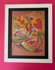 PETER MAX | AWESOME | 1990'S SIGNED PRINT  | POP ART | NEW  14X11 IN. FRAME