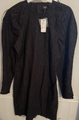 River Island Black Broderie Anglaise Puff Sleeve Dress Size 8