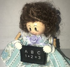 Vintage Handmade “Teacher” Button Doll Shelf Sitter, 7” Length