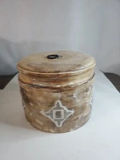 Vintage Native PRIMITIVE WOODEN  7.5" Handmade PANTRY BOX, W/LID
