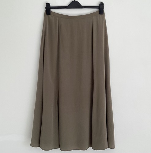 Vintage Laura Ashley maxi skirt lined olive green silk A-line waist 28”