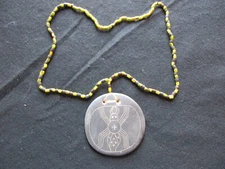 RARE NATIVE AMERICAN HAND ENGRAVED GORGET ON TRADE BEAD NECKLACE,  PE-0523*07450