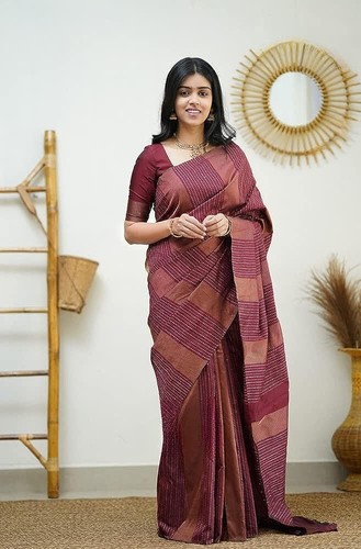 TRAFAART Banarasi Jacquard Sari Voor Dames In Kanjiwaram-Stijl Met Een