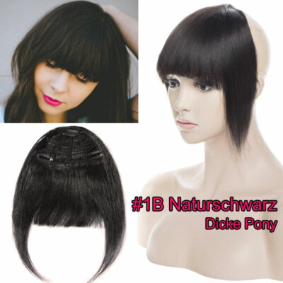 Echthaar Pony Bangs Clip in on Human Hair Franse Extensions Luft Air Haarteil DE