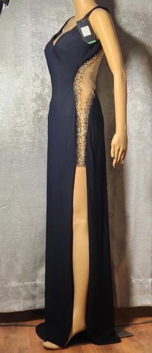 La Femme Black Prom Evening Gown 21346 Net Cut Out With Rhinestones Size 6 - Picture 4 of 17