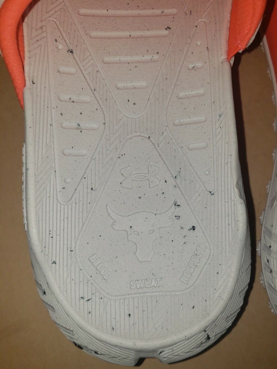 Under Armour Project Rock Fat Tire Slides Orange/White Men display picture 1