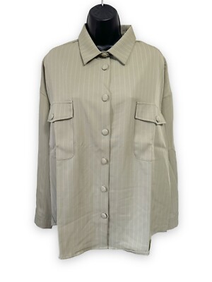 Daisy Street Women Green Sage Medium Long Sleeve Button-Down Oversized Long Line