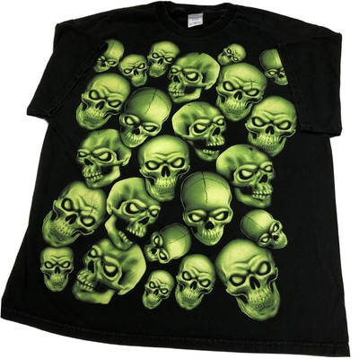 VTG Tennessee River All Over Print Green Skulls TShirt XL Glow In The Dark NWOT
