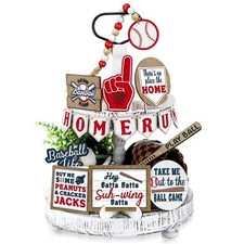 Baseball Decor Baseball Tiered Tray Decor Set Rustic Sport Wooden Signs Cente...