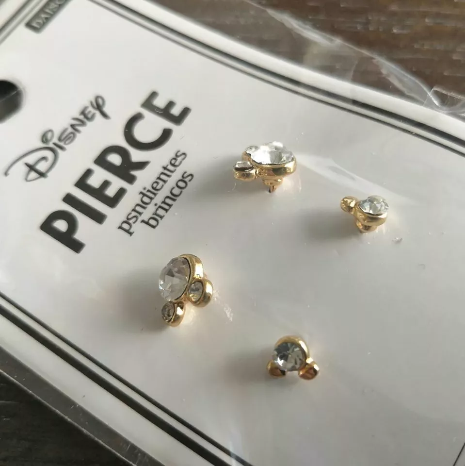 Walt Disney Mickey Minnie Mouse Gold Pierce Stud Charm Fashion