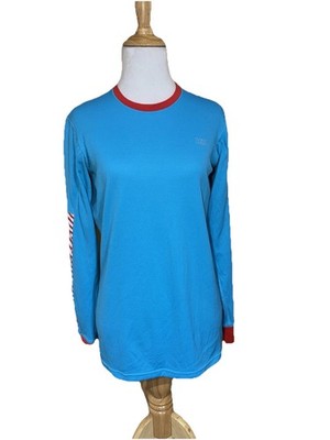 HELLY HANSEN Aqua Blue Red Accent Women s Athletic Top Size Medium Long Sleeve