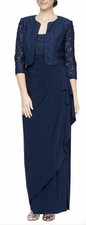 Alex Evenings womens Long Side Ruched Dress W/Bolero Sz 14p