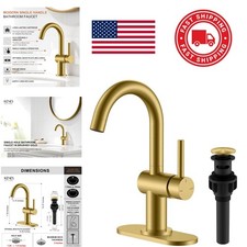 Brushed Gold Bathroom Faucet Single Handle 360 Swivel Lead Free Stainless Steel