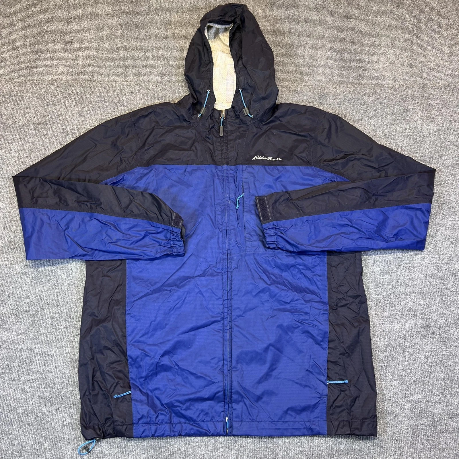 Eddie Bauer Jacket Mens LT Blue Hooded Windbreaker Full Zip Zipped Pockets