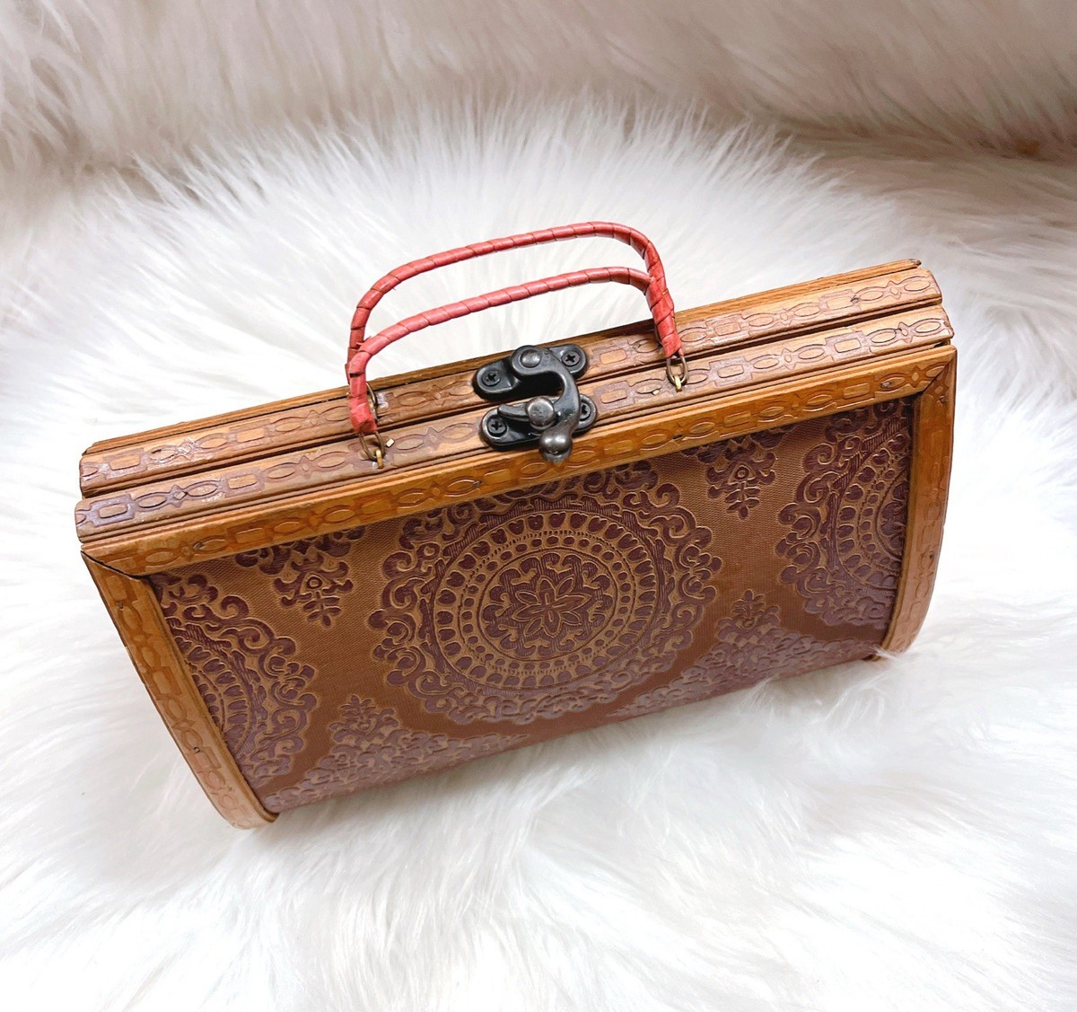バッグ 1950s vintage carving leather handbag 1950s vintage carving leather handbag