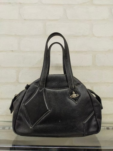 VIVIENNE WESTWOOD Black Leather Orb Handbag Vintage Rare Authentic
