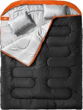 Double Sleeping Bag for Adults Mens with Pillow, XL Queen Size Two Person Sleepi