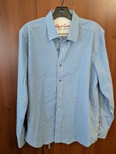Mens Robert Graham Dress shirt White blue checks tailored fit L Large